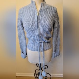 Roccobarocco Belted Blue Pom pom Wool Blue sweater